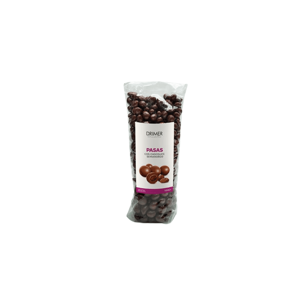 BOLSA PASAS CON CHOCOLATE SEMIAMARGO *500G DRIMER