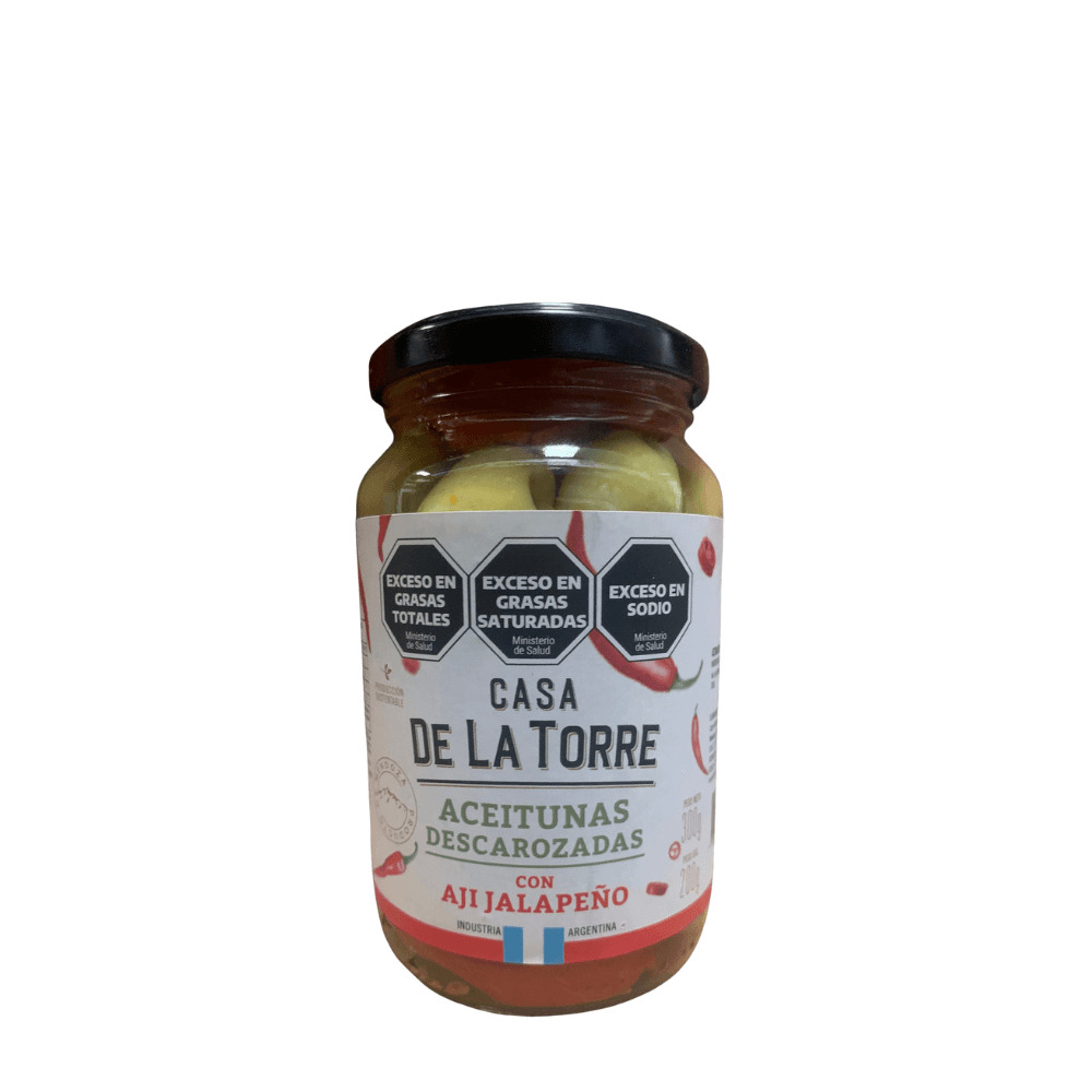 ACEITUNAS VERDES DESCAROZADAS CON AJI JALAPEÑO *300G CASA DE LA TORRE